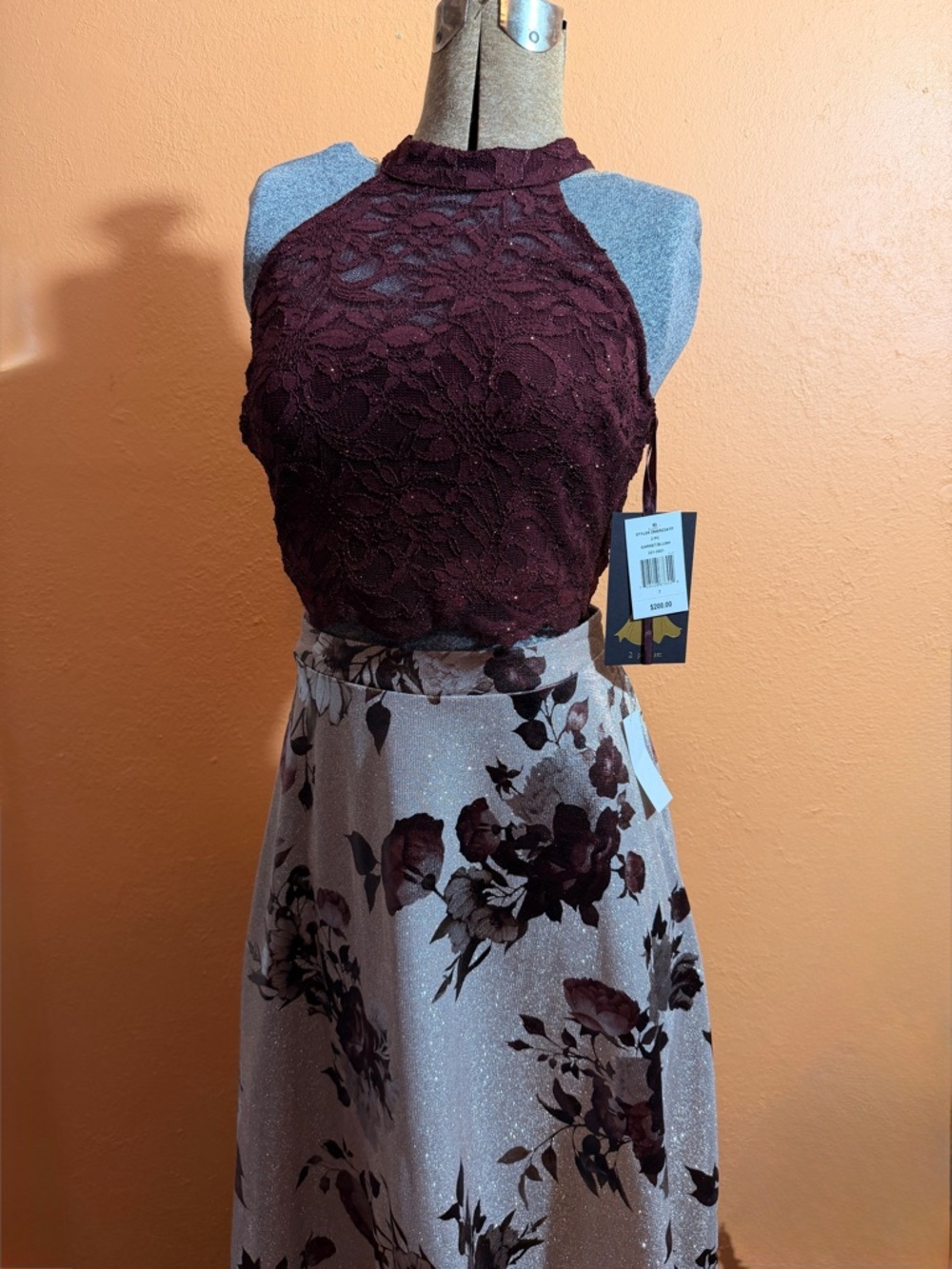 City Triangles Burgundy Lace Two-Piece Set
